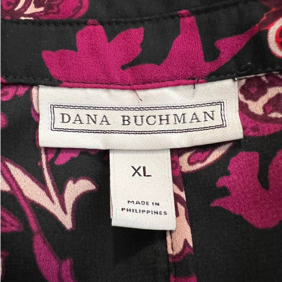 Dana Buchman Women's Tunic Blouse Size XL in Purple Red Floral Print on Black - Picture 4 of 6